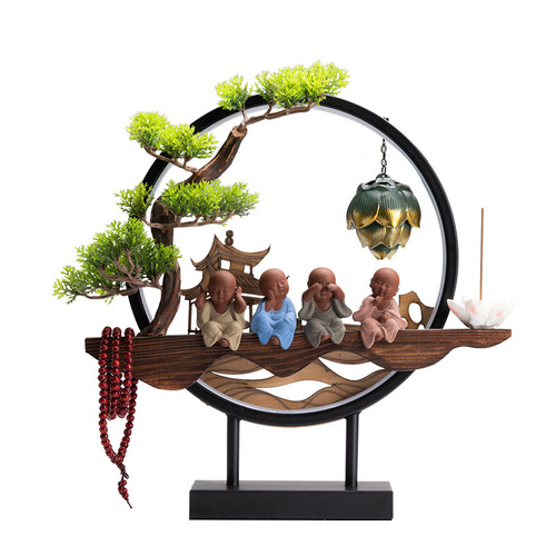 New Chinese style lamp circle creative ceramic purple sand backflow incense burner Zen decoration home living room entrance decoration gift giving