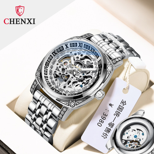 Chenxi new retro carved watch men's mechanical watch men's leather waterproof hollow mechanical watch