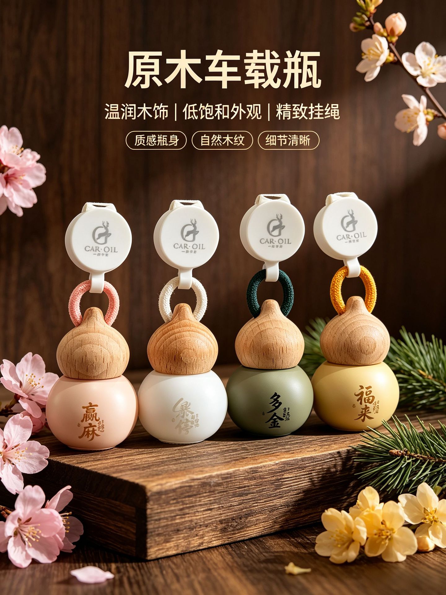 Lucky Fortune Car Air Freshener Wooden Hanging Ornament, High Aesthetic Value, Stock Market Essential, Gourd-Shaped Empty Fragrance Bottle