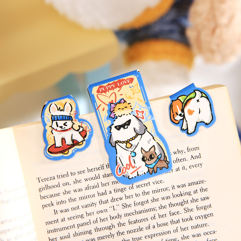 Youyou Brin Marcadores magnéticos Serie de ataque de mascotas lindas Ilustración de mascotas lindas originales Estudiantes leyendo Marcadores magnéticos