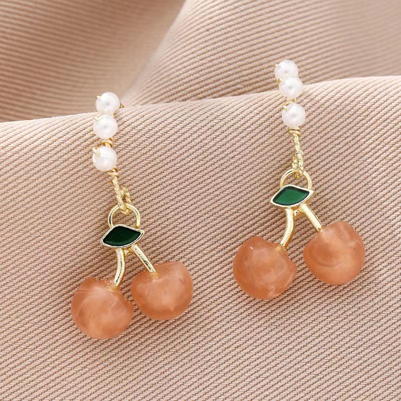 Mori cereza perla pendientes nuevos nicho de nicho dulce temperamento femenino diseño simple y exquisito joyas de auriculares