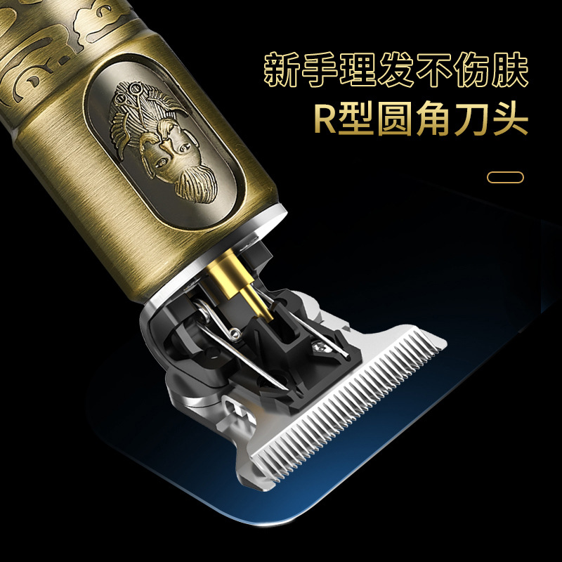 Retro-style oil head carved electric razor with digital Buddha head gradient hair clipper, high power salon professional hair cutter