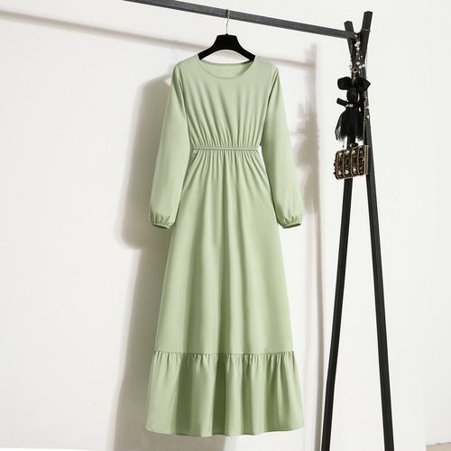Women's Long Dress Solid Color Pullover Long-Sleeve A-Line Dress