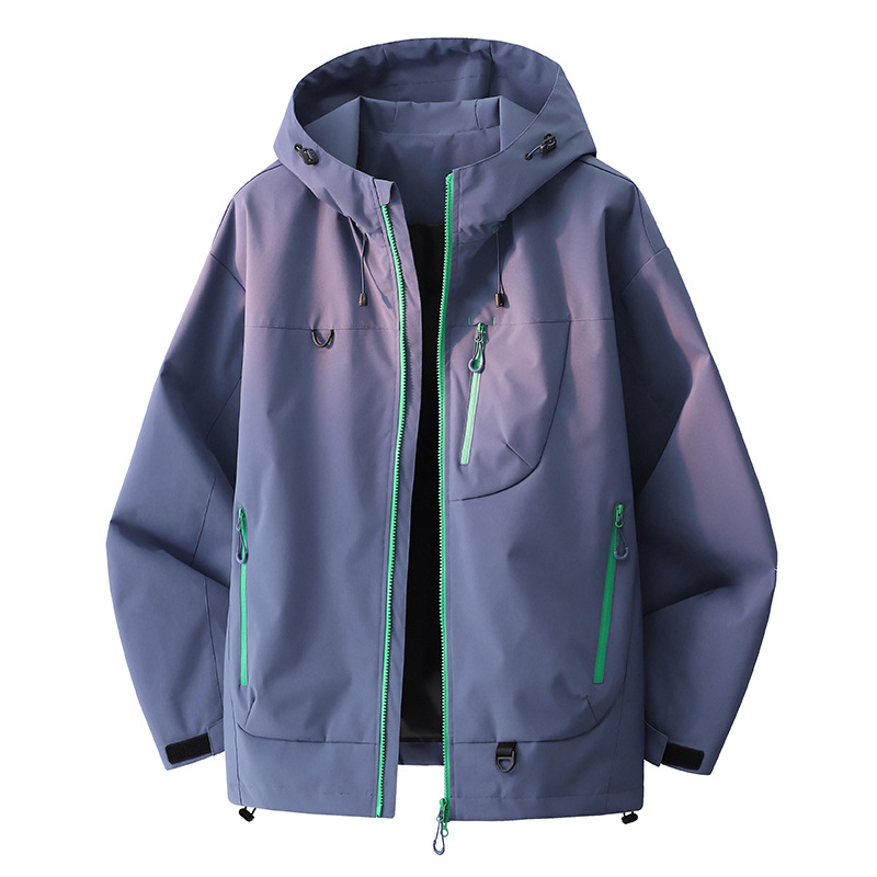 Línea de contraste de color al aire libre capa de asalto con capuz multicolor primavera y otoño para hombres y mujeres empalme chaqueta de trabajo chaqueta superior