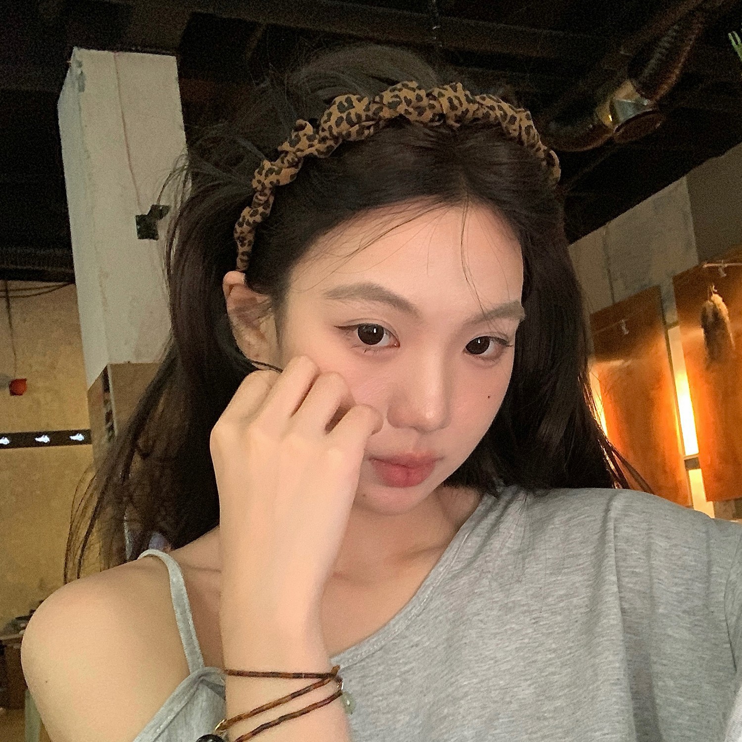 51#咖色豹纹带齿发箍