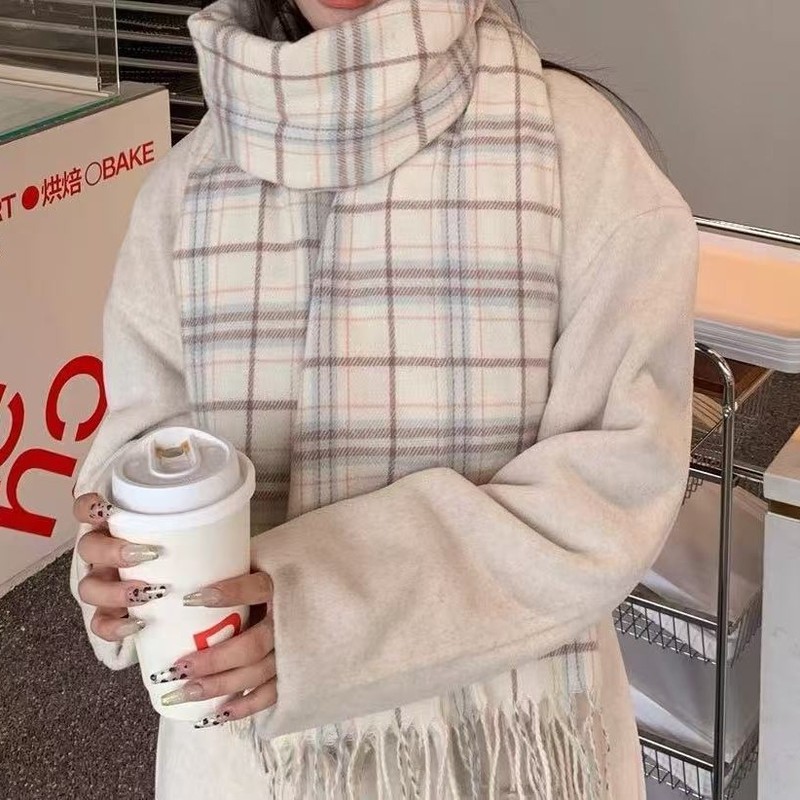 女性用スカーフ 冬用 高級感のある格子柄ショール 2025年新作 秋用 多用途 おしゃれなネックウォーマー 両面厚手 トレンドの2WAY|undefined
