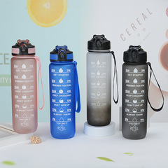 Cross-border 1000ML Gradient Color Sip Lid Plastic Cup Sports Water Bottle PC Material Frosted Handle Tumbler Wholesale