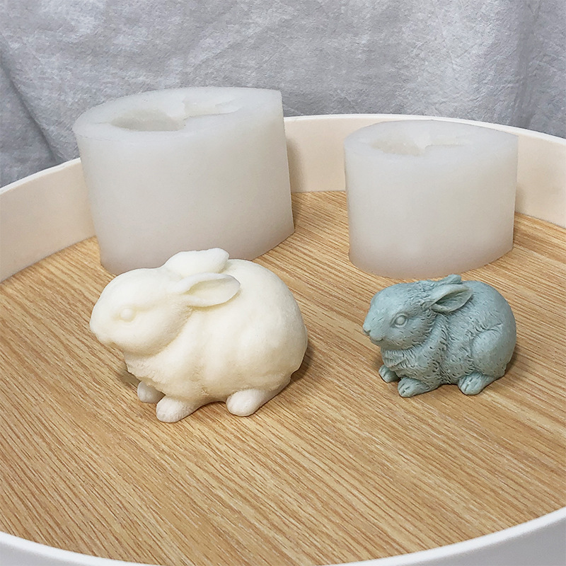 3D兔子蠟燭硅膠模具diy玉兔白兔動物香薰石膏擴香石模具裝飾擺件
