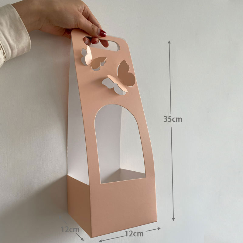 Bolso de la flor del Día de San Valentín DIY arreglo floral bolsa canasta de flores portátil caja de flores de mariposa de papel fresco floral caja de flores portátil