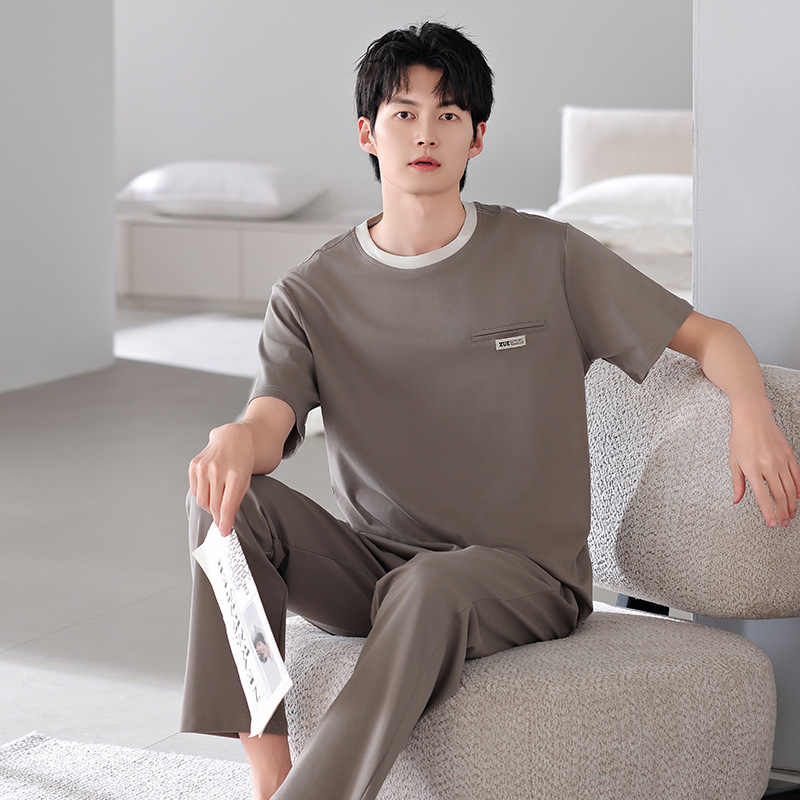 パジャマ男の夏の薄い綿の半袖のズボンの薄いタイプの夏は家の服の大きいサイズの230斤のスーツを着ることができます。