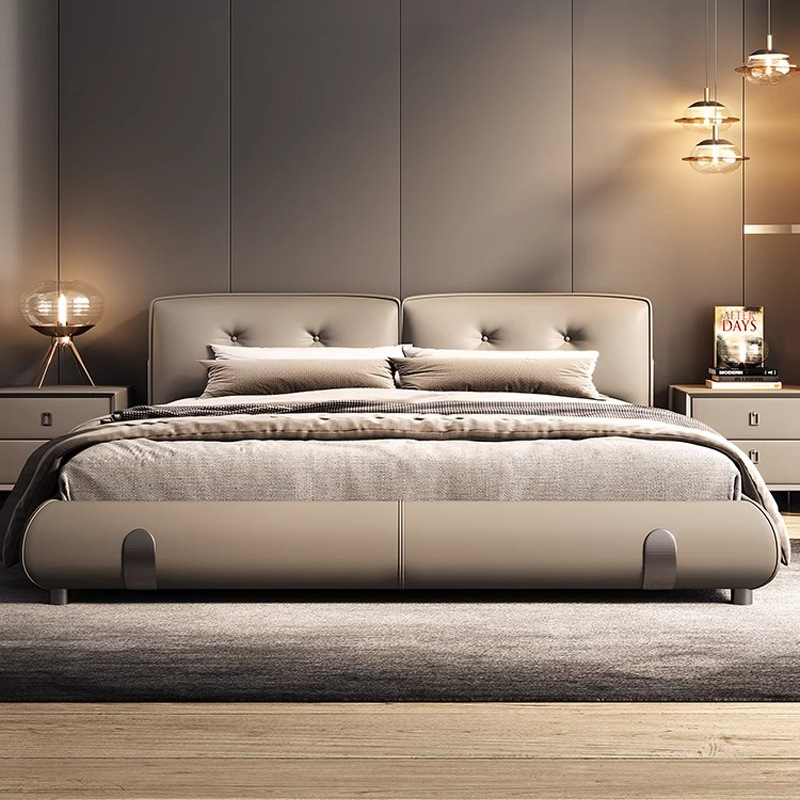 Moderno simple y lujoso cama de cuero real cama de cama principal de cuero de vaca 2024 nueva cama Dylan de alta gama de la atmósfera cama de boda de envoltura suave