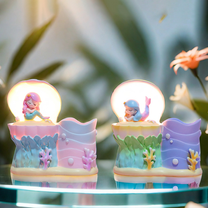 Regalo navideño nuevo estilo de fantasía sirena de concha luz de portalápices niña ins decoración de la habitación decoración venta directa de fábrica