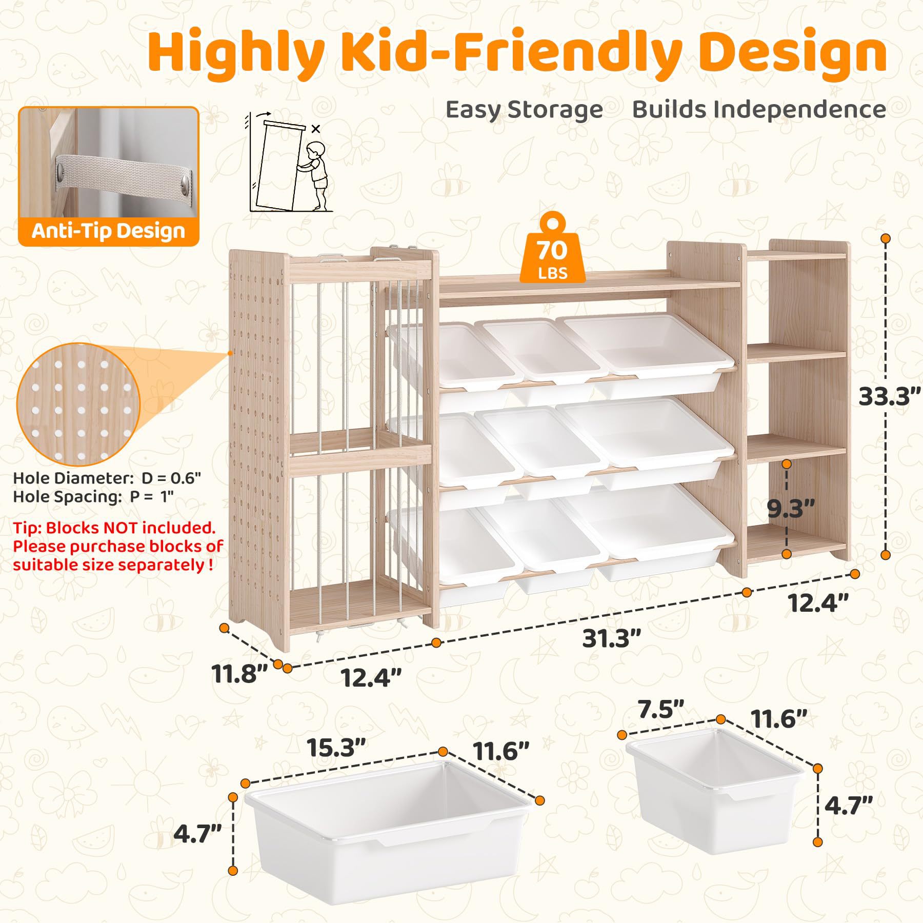 Çapraz Sınır Katı Ahşap Oyuncak Rafı Montessori Anaokulu Oyuncak Depolama Rafı Çok Katmanlı Kitaplık Çocuk Oyuncak Saklama Rafı
