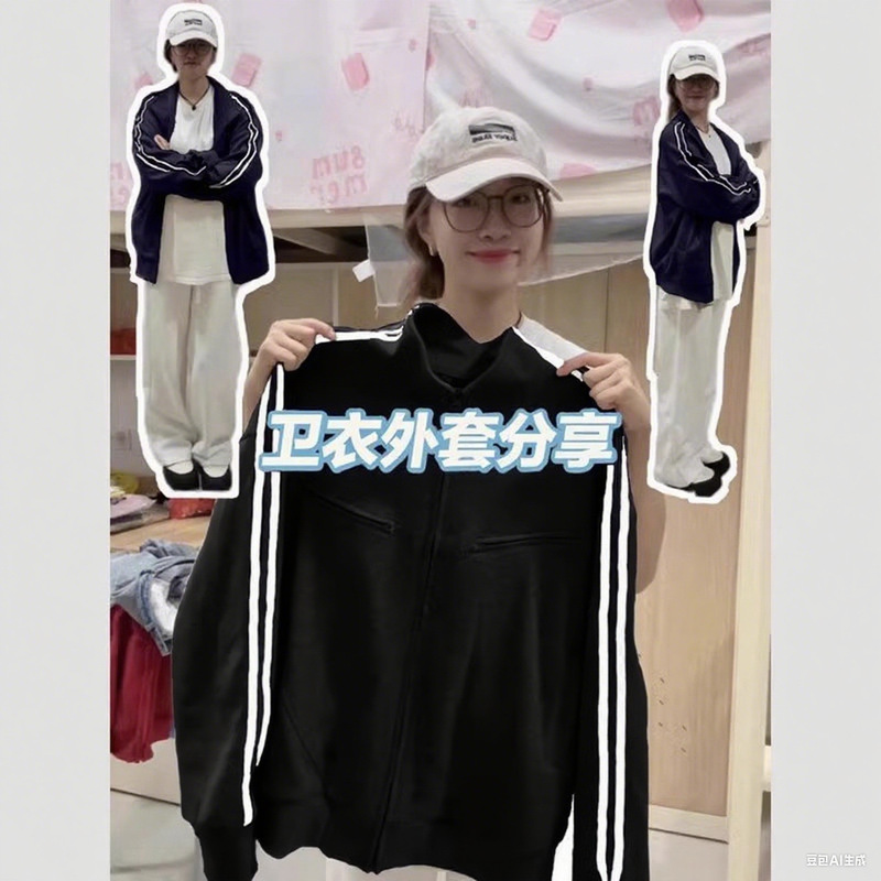 藏蓝色立领卫衣外套女款秋2025新款早秋chic韩系穿搭运动夹克上衣|undefined