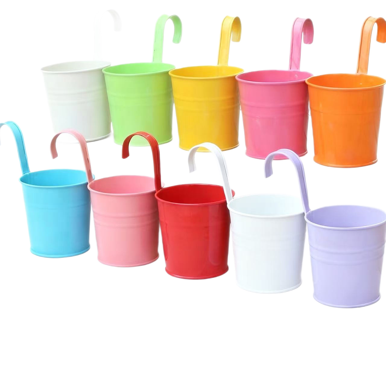 Cross-Border Metal Hanging Bucket Hooks, Flower Pots, Small Metal Buckets, Galvanized Iron Buckets for Gardening and Balcony Hanging, Manufacturer's Ready Stock