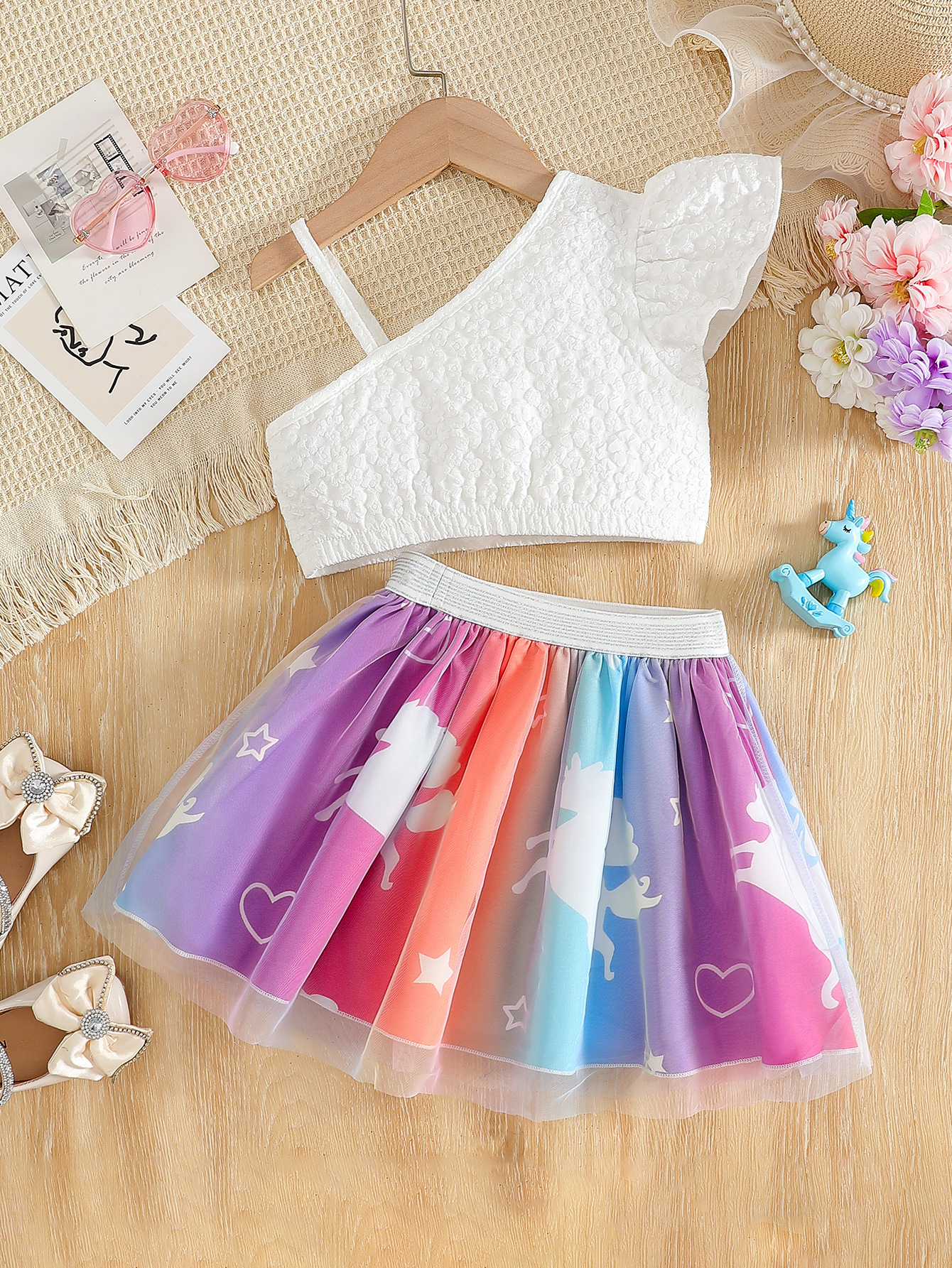 Comercio exterior bebé colorido arco iris caballo malla de cuatro estaciones vestido de mitad de estilo extranjero Aisha vestido de rendimiento universal