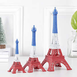 创意蓝白红三色埃菲尔巴黎铁塔建筑模型摆件金属铁艺旅游纪念礼品