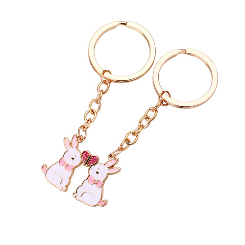 Cross-border new metal key chain cartoon cute rabbit creative key chain bag hook decoration couple set