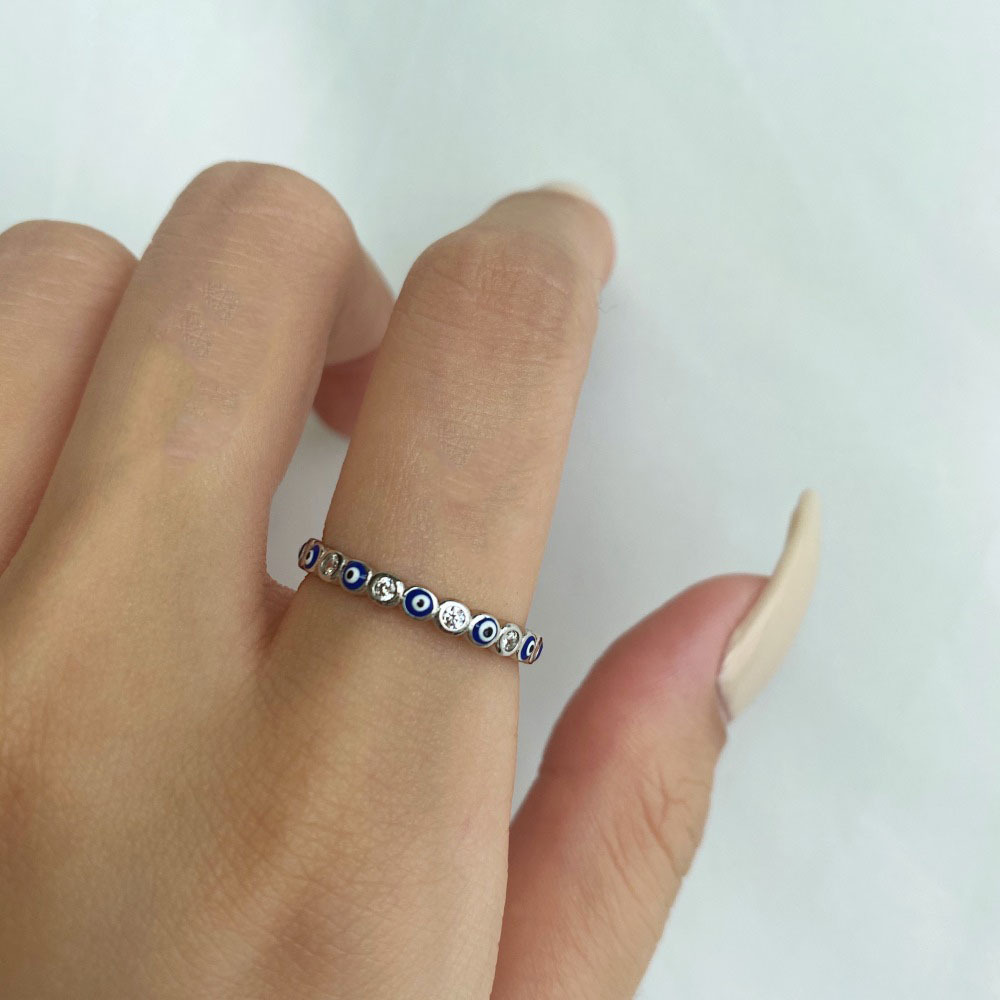 Novelty Devilu0027S Eye Sterling Silver Plating Inlay Zircon Rings 1 Piece