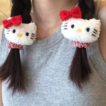 原创甜美kitty猫发夹头绳可爱女孩复古格纹发圈双马尾玩偶编发绳