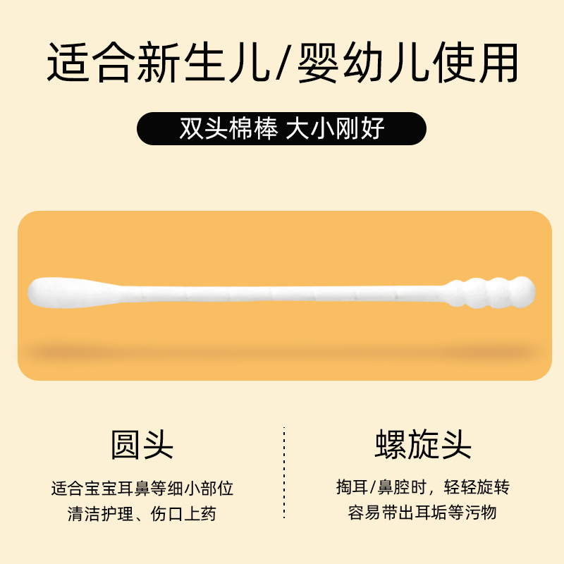 Baby Dual-Head Cotton Swabs with Spring-Cover, 200-Pack, Newborn Cotton Swabs, Direct Manufacturer Supply