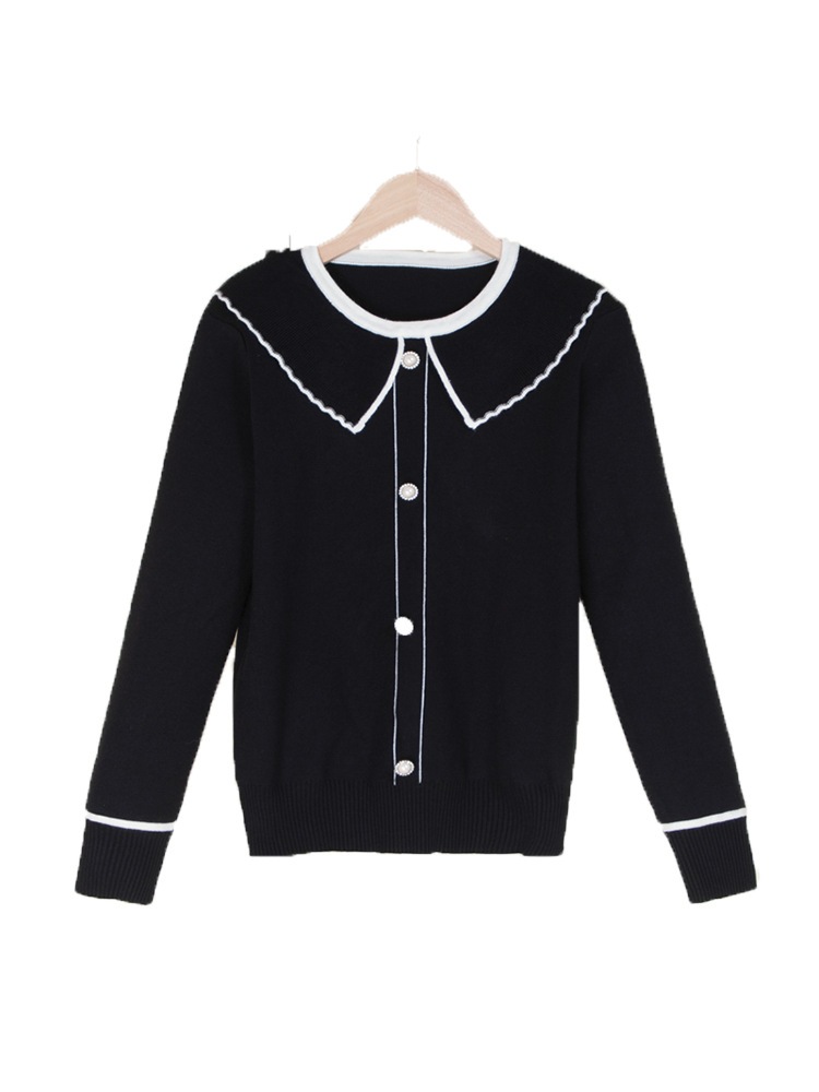 Loose Outer Wear Mercerized Cotton Outer Wear Women's Spring and Autum Doll Collar Fake Cardigan Sweater Knitwear Jacket Top for Women