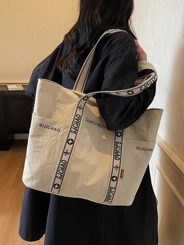 Bolsa de tela de nylon de gran capacidad para mujeres bolsas de impresión de letras de la ciudad simple viaje bolso de hombro bolso de mano ocio