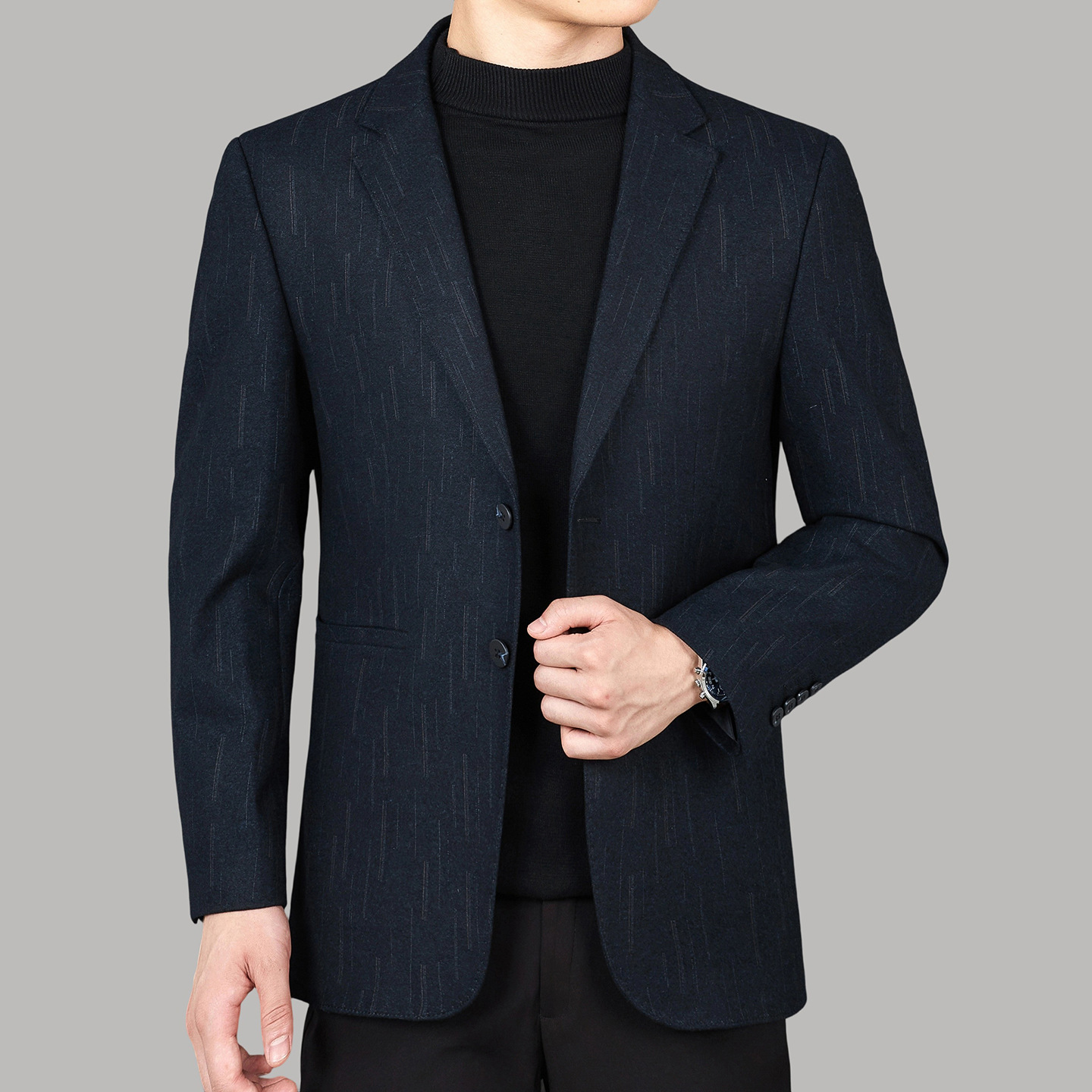 高级男士羊毛西服秋冬商务休闲男式毛呢西装时尚免烫男装单西外套