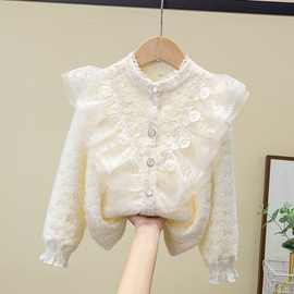 女童秋冬款打底衫2025新款韩版洋气加绒上衣儿童蕾丝长袖衬衫时尚