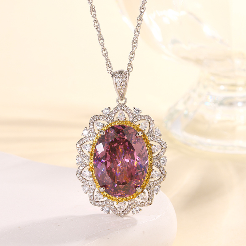 2024 nueva joyería Zhuang Shengsheng fondo de cobre chapado en oro simulación corindón rojo cristal puntiagudo azul colgante de lujo ligero 15*20