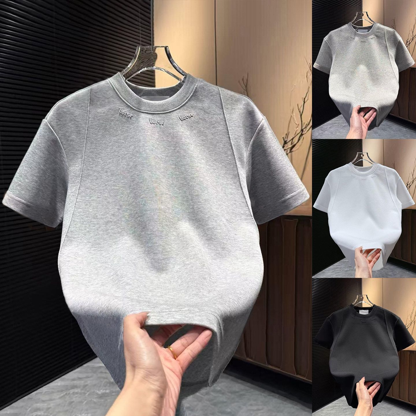 Men's Casual Crew Neck T-Shirt 2026 Spring Short Sleeve Patchwork Design Korean Style Simple Versatile Base Layer Embroidered_voghion.com