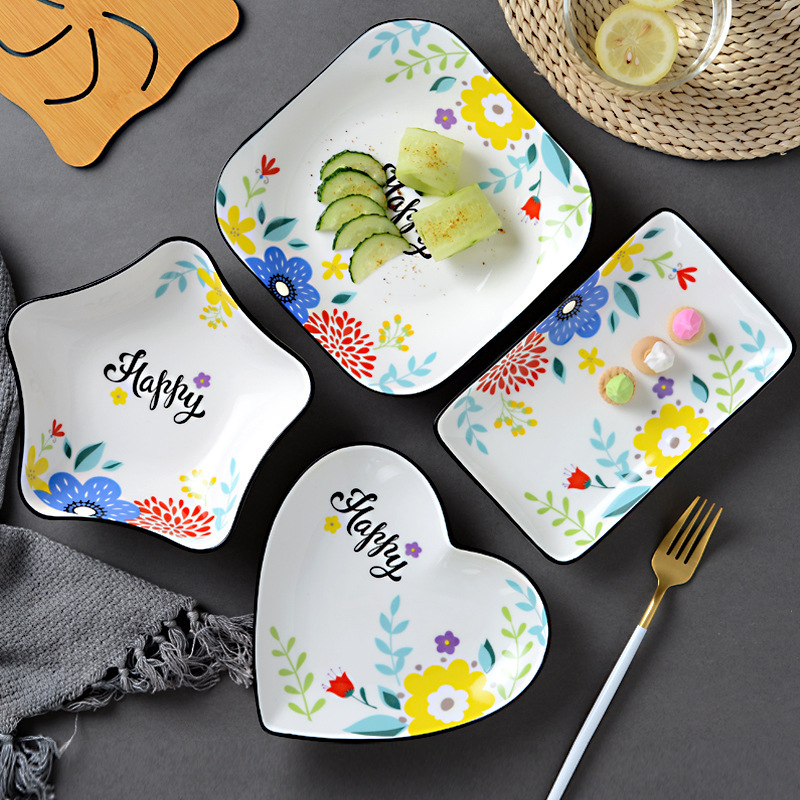 Love Creative Plate Dish Personalized Internet Celebrity Shaped Set Combination Home Ceramic Pastoral Style Heart Shape Xichen