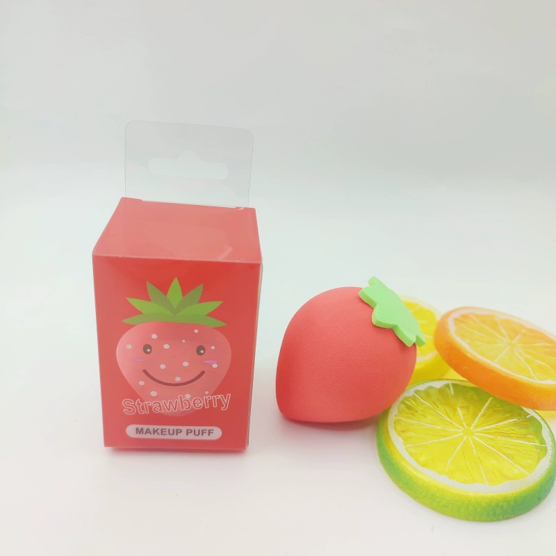 Комплект косметички — фруктовая форма, красочный косметический спонж, PVC коробка, 9,5×4,5×4,5 см