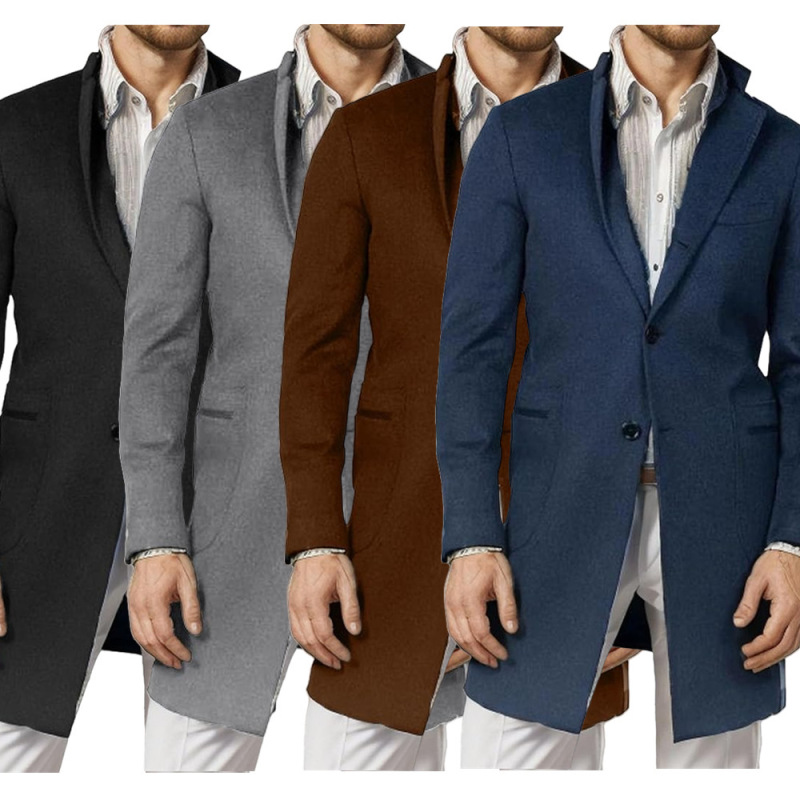 European Autumn and Winter Popular Woolen Coat for Men, Amazon Thickened Woolen Trench Coat with Zipper, Suit-Style, Dropshipping