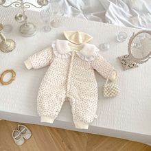 INS婴儿冬装新款甜美女宝宝碎花夹棉加厚连体衣外穿保暖哈衣爬服