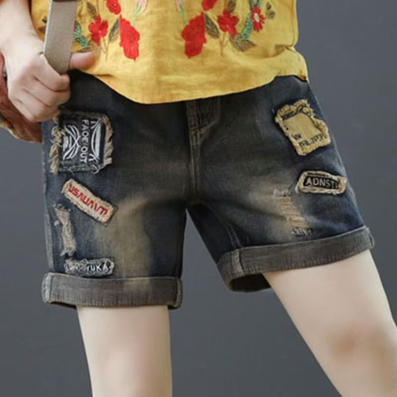 Y9Z Fashionable Denim Shorts Summer New Style Casual Fashion Patchwork Elastic Waist Women's Harem Jeans
