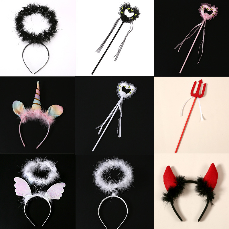 Children's Halloween Angel Headband Party Dress-Up Prop Magic Wand Girl Performance Back Decoration Set Hairband Handmade