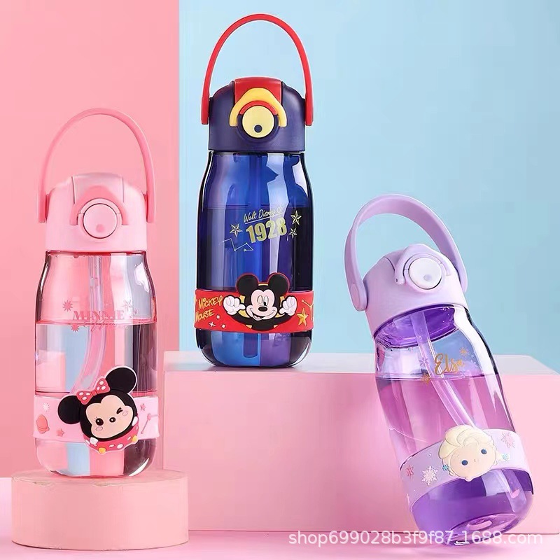 迪士尼儿童夏季水杯小学生上学专用水壶幼儿园宝宝防摔便携水杯子