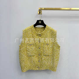 深圳南油货~顶~级版本CH家 25早秋新款 纯色提花翻领刺绣针织开衫