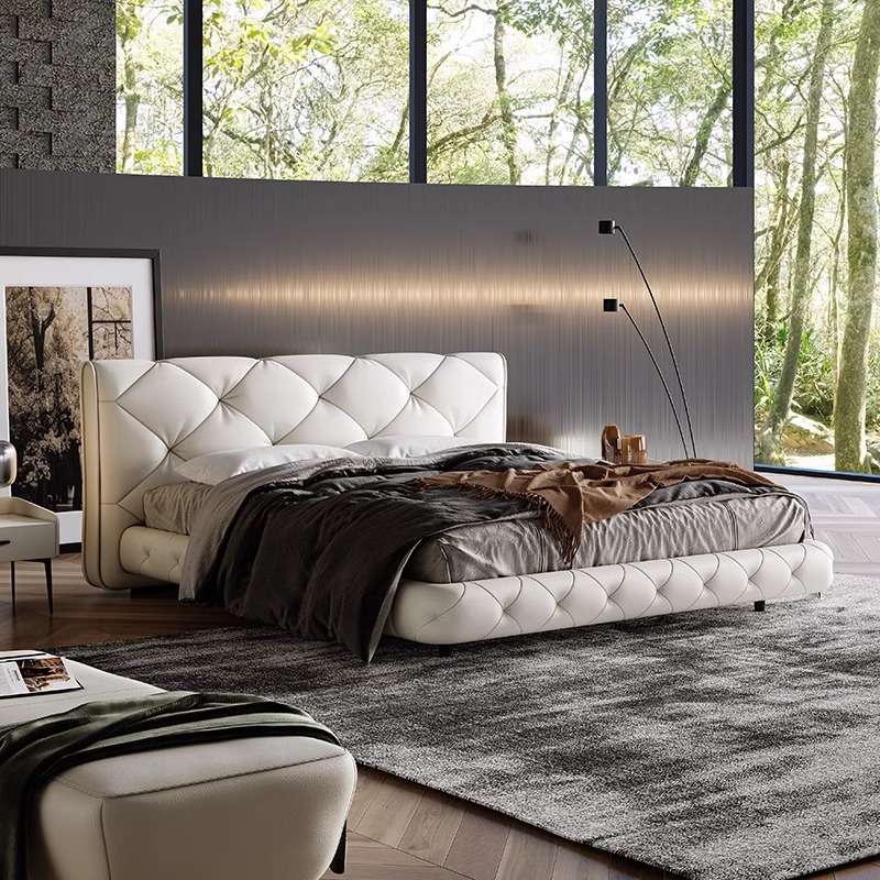 Minimalist Floating Bed Italian Light Luxury Modern Master Bedroom Simple Upholstered Wedding Bed High-End Elegant Button Double Bed 1.8m