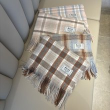 2025秋冬女新款时尚百搭学生ACNO格子围脖美拉德流苏加厚外贸围巾