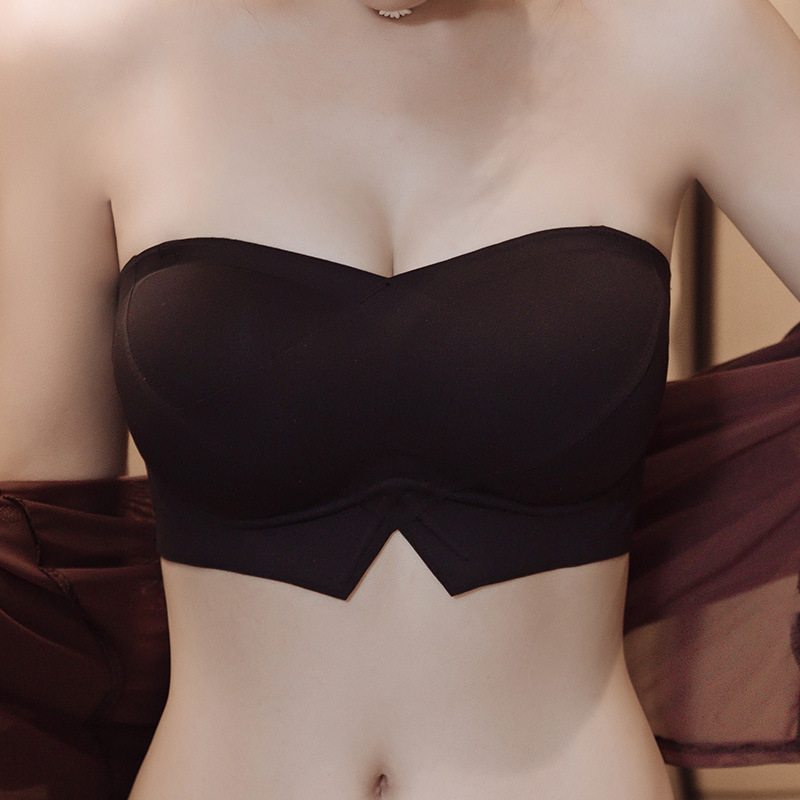 Ropa interior de expansión sin tirantes de las mujeres cofre pequeño pecho grande push up sólido antideslizante sujetador anti-exposición sujetador de dibujos animados sin costuras