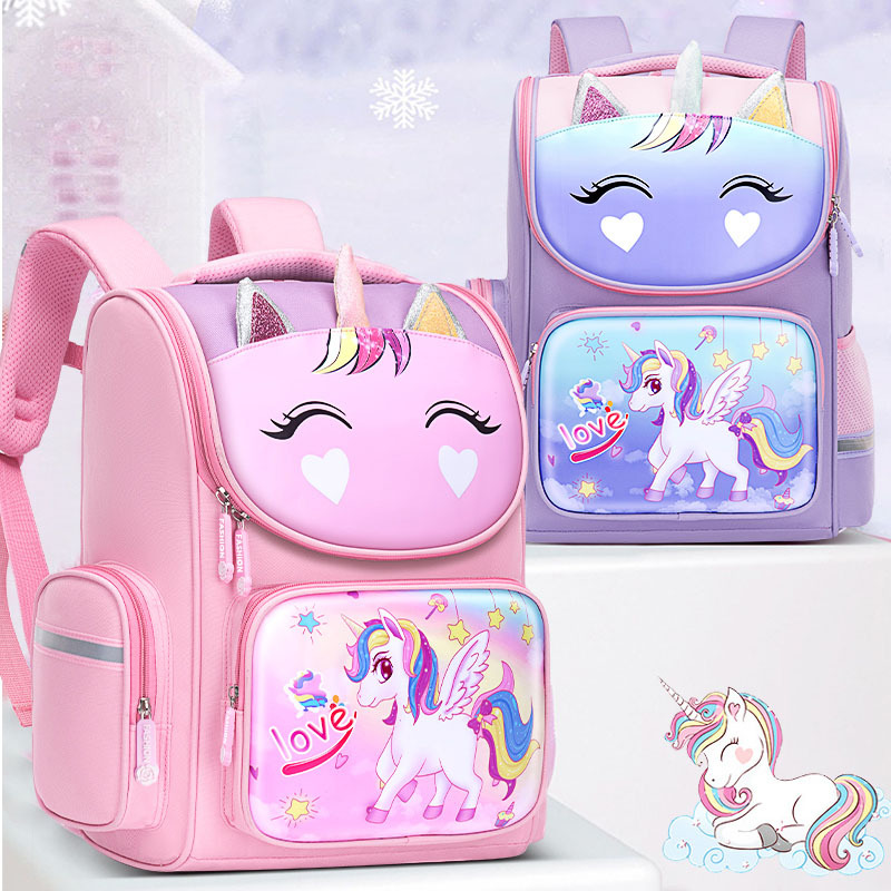 Nuevas mochilas escolares para niños, mochila de hombro unicornio para niños y niñas, 1 - 3 - 6 grados, bolsa espacial encantadora