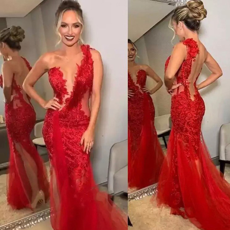 Comercio exterior europeo y americano Amazon AliExpress deseo nuevo vestido de encaje de las mujeres sexy fishtail vestido de noche