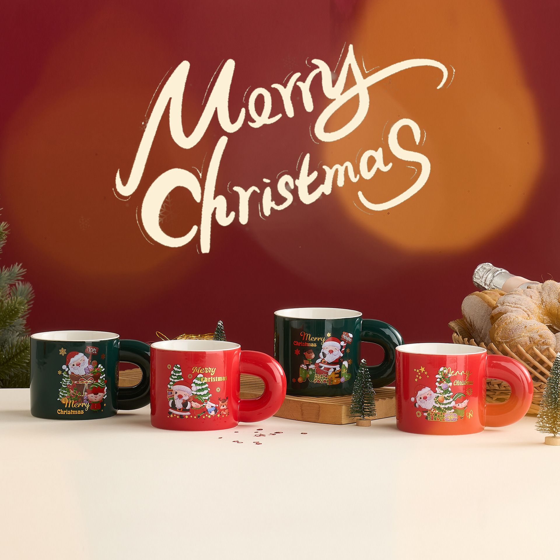 Regalos navideños, tazas de agua, tazas de souvenirs, dibujos animados creativos transfronterizos, tazas de Santa, tazas de cerámica