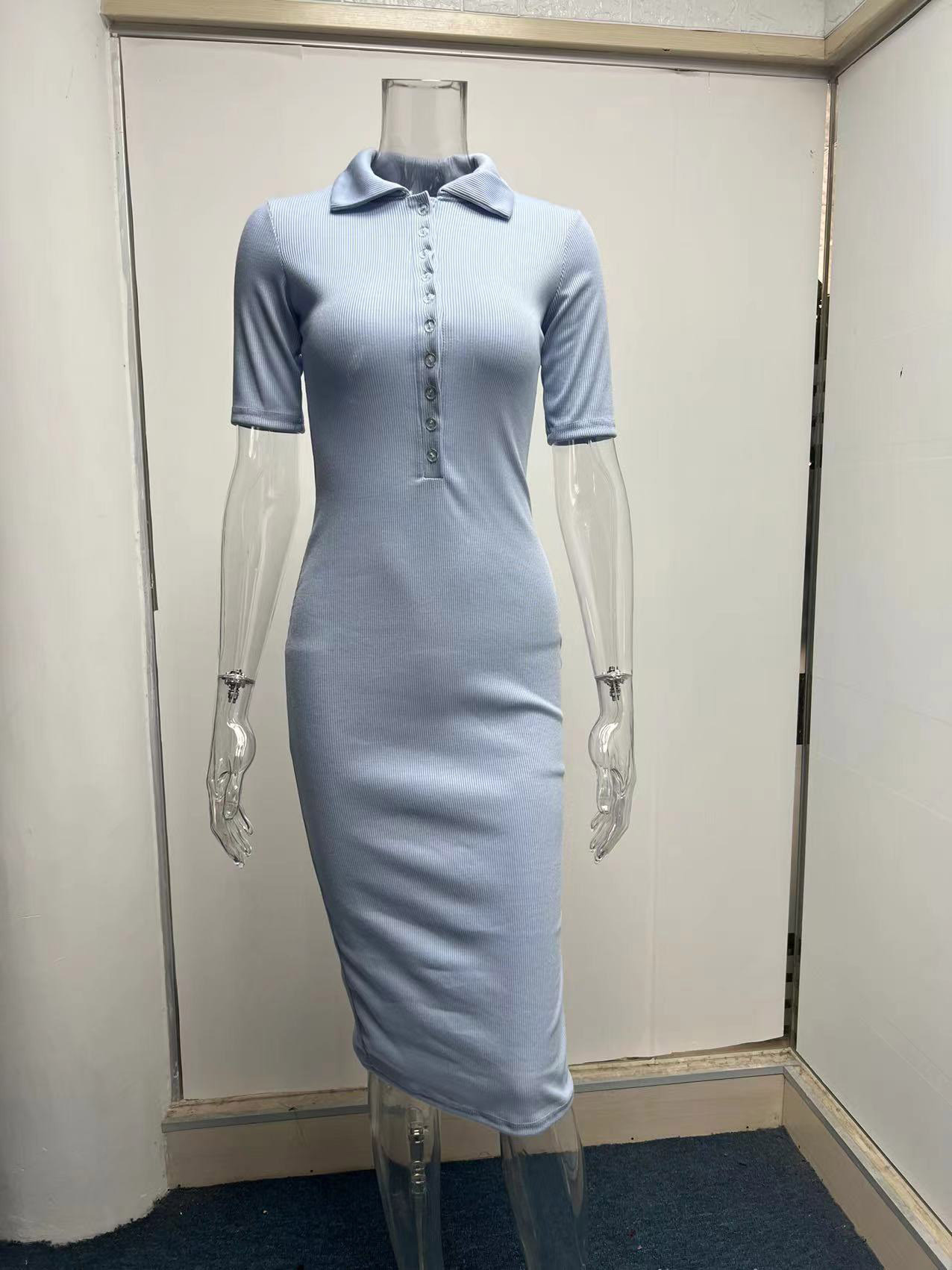 Spring Summer Office Simple Midi Dress Solid Color Breasted Casual Dress for Women 11 Spring Summer Office Simple Midi Dress Solid Color Breasted Casual Dress for Women