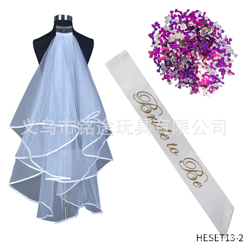 Partido único europeo y americano novia velo novia para ser bronceado correa de hombro etiqueta con traje insignia