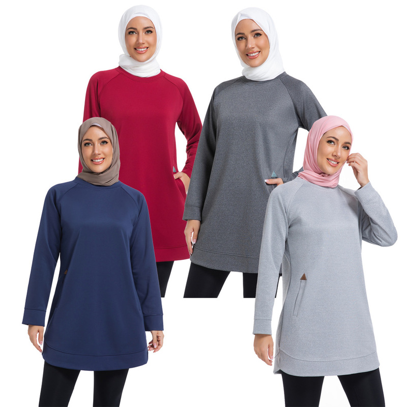 Cross-Border Export Arabian Women's Middle Eastern Hui Sportswear Top Pure Color Sweatshirt Y025 Cross-Border Export Arabian Women's Middle Eastern Hui Sportswear Top Pure Color Sweatshirt Y025