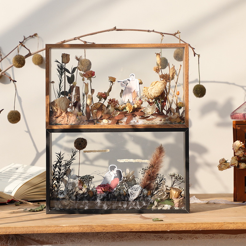 Dried Flower Photo Frame DIY Handmade Eternal Flower Rose Preservation Frame Stereo Hollow Double-Sided Display Box Presentation Gift