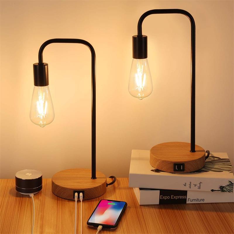 Bedroom bedside lamp Nordic touch knob stepless dimming living room study wood grain Amazon decorative reading lamp